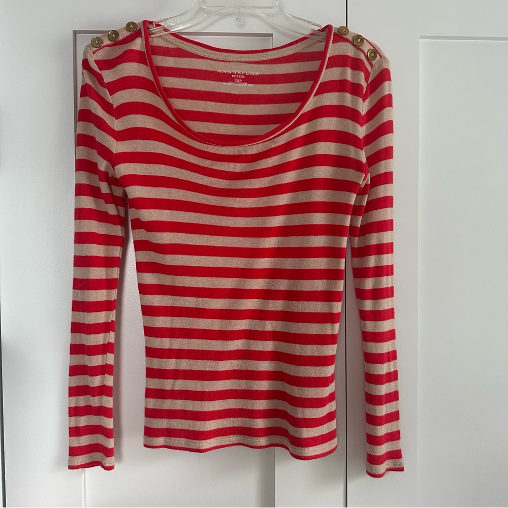 SALE❗️ Ann Taylor Petite Red and Cream Long Sleeve Top